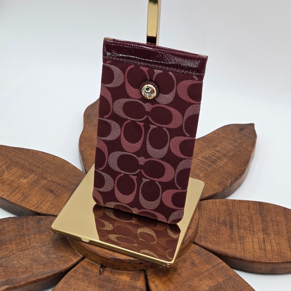 Coach Signature Monogram Tech Phone Sleeve Case Burgundy 7" x 4"
